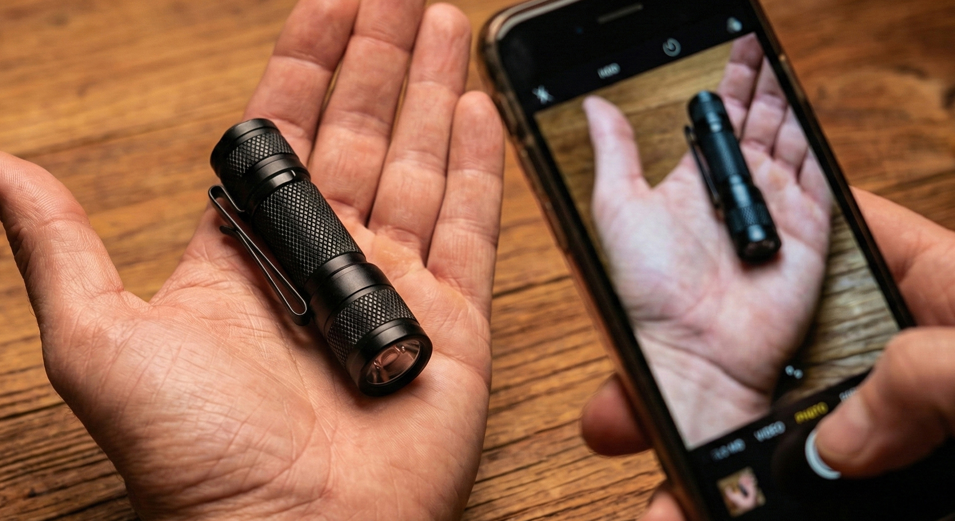 Example: holding item in hand while photographing